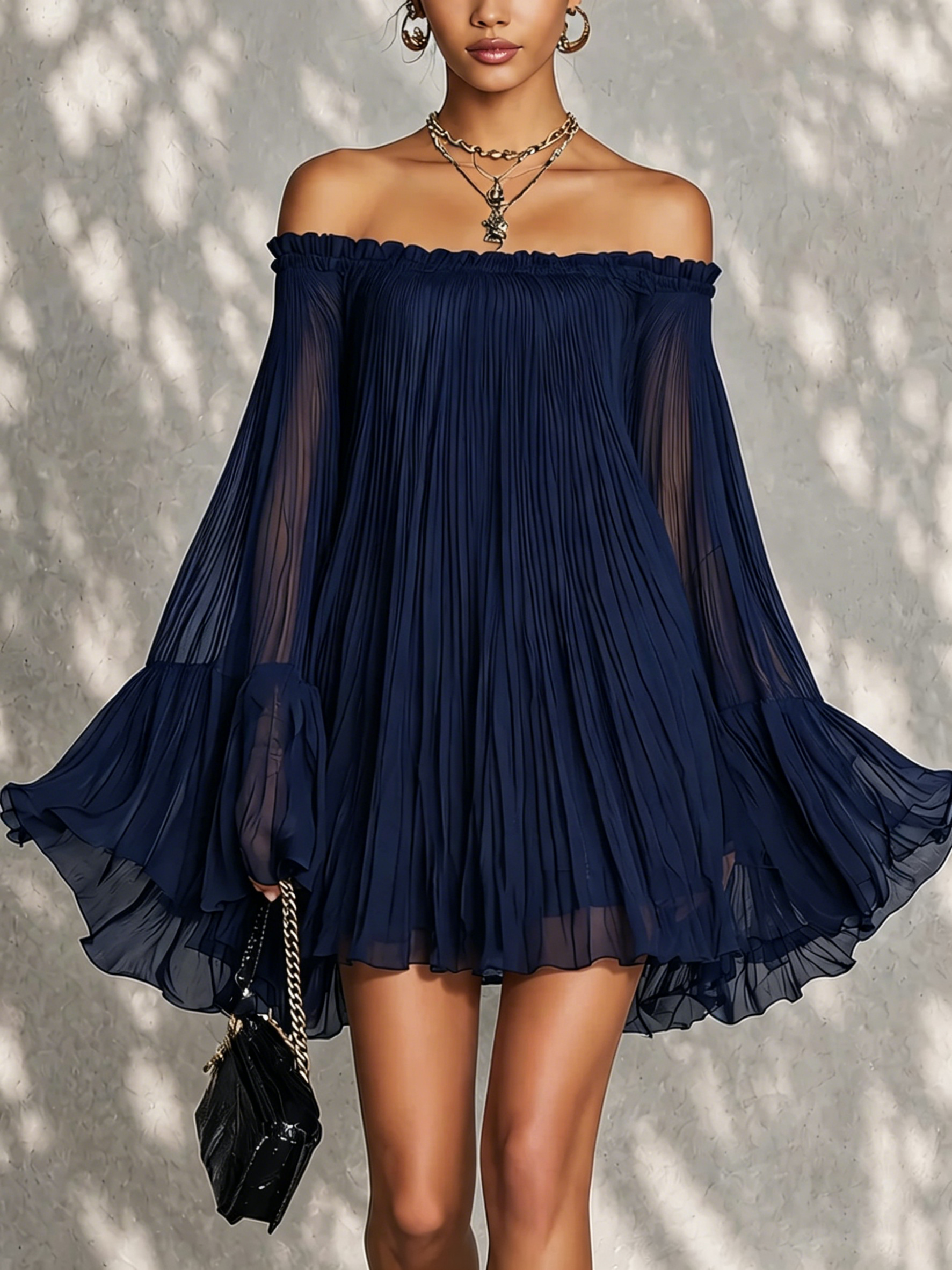IRIS | NAVY BELL-SLEEVE MINI DRESS