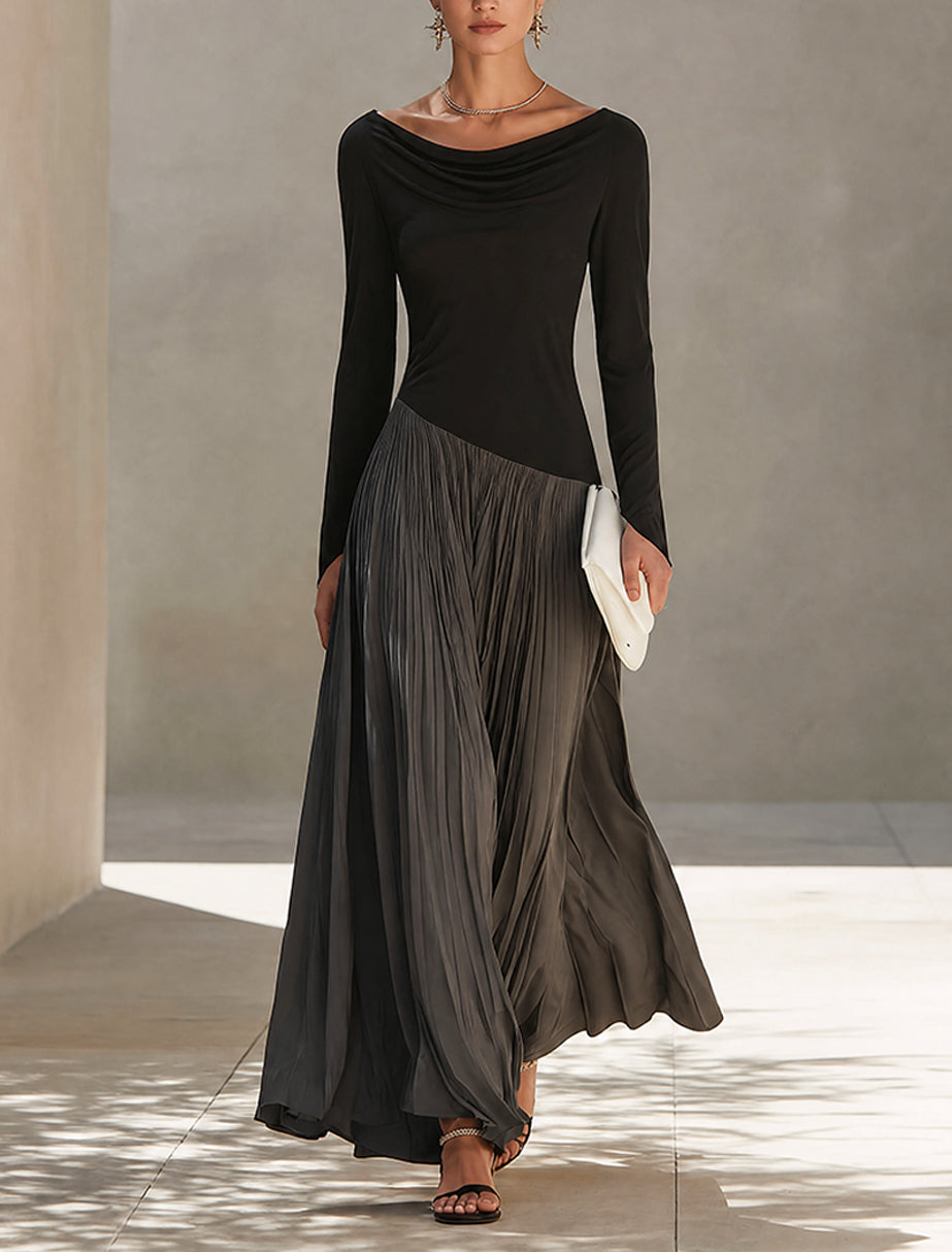 BLANCHE | PLEATED TWO-TONE MAXI DRESS