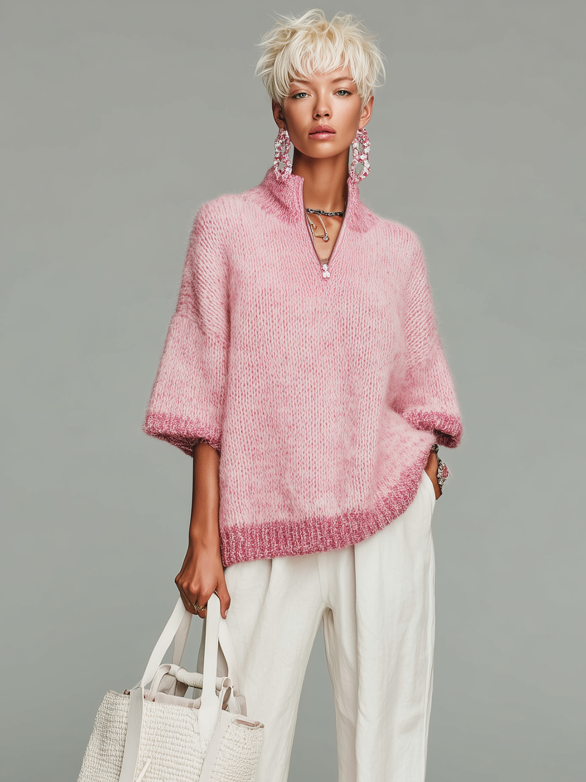 YVETTE | PINK ZIP COLLAR SWEATER