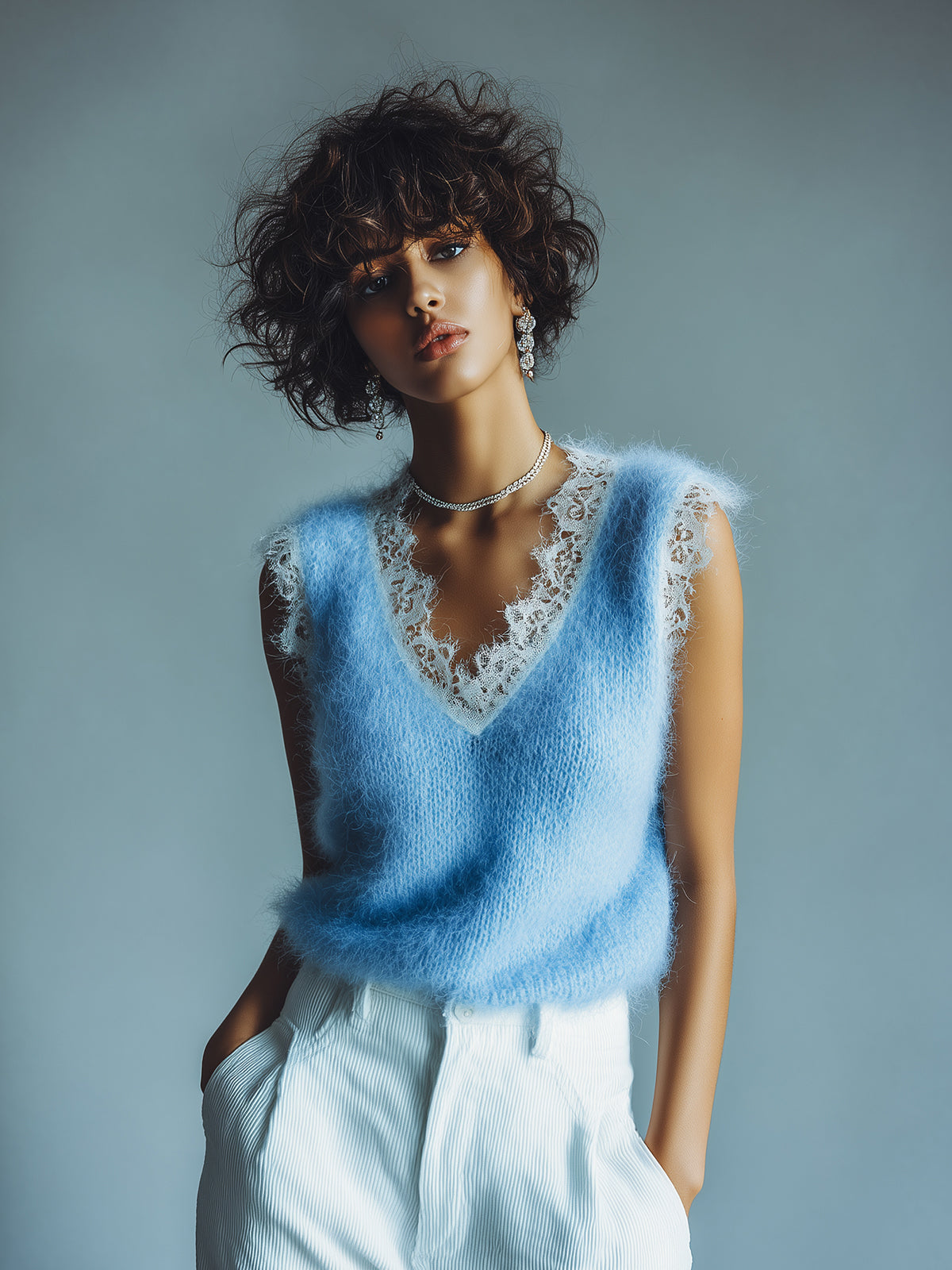 SIGNE | BLUE LACE KNIT VEST