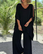Ginevra - Casual Two-Piece V-Neck and Wide-Leg Pants Set