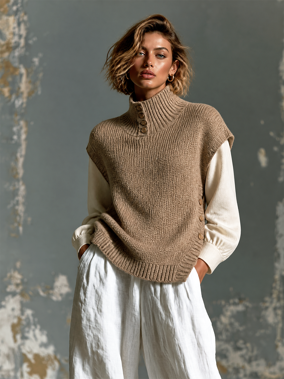ARIADNE | CAMEL MOCK-NECK VEST