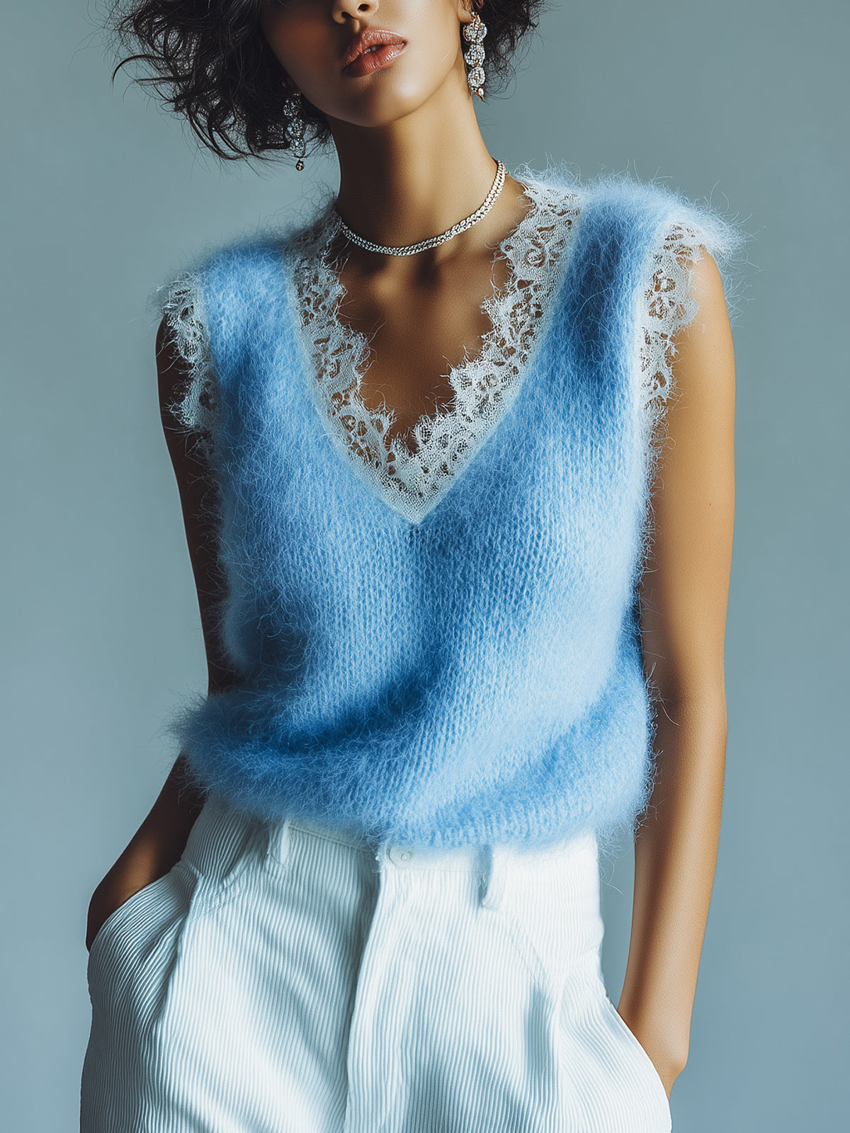 SIGNE | BLUE LACE KNIT VEST