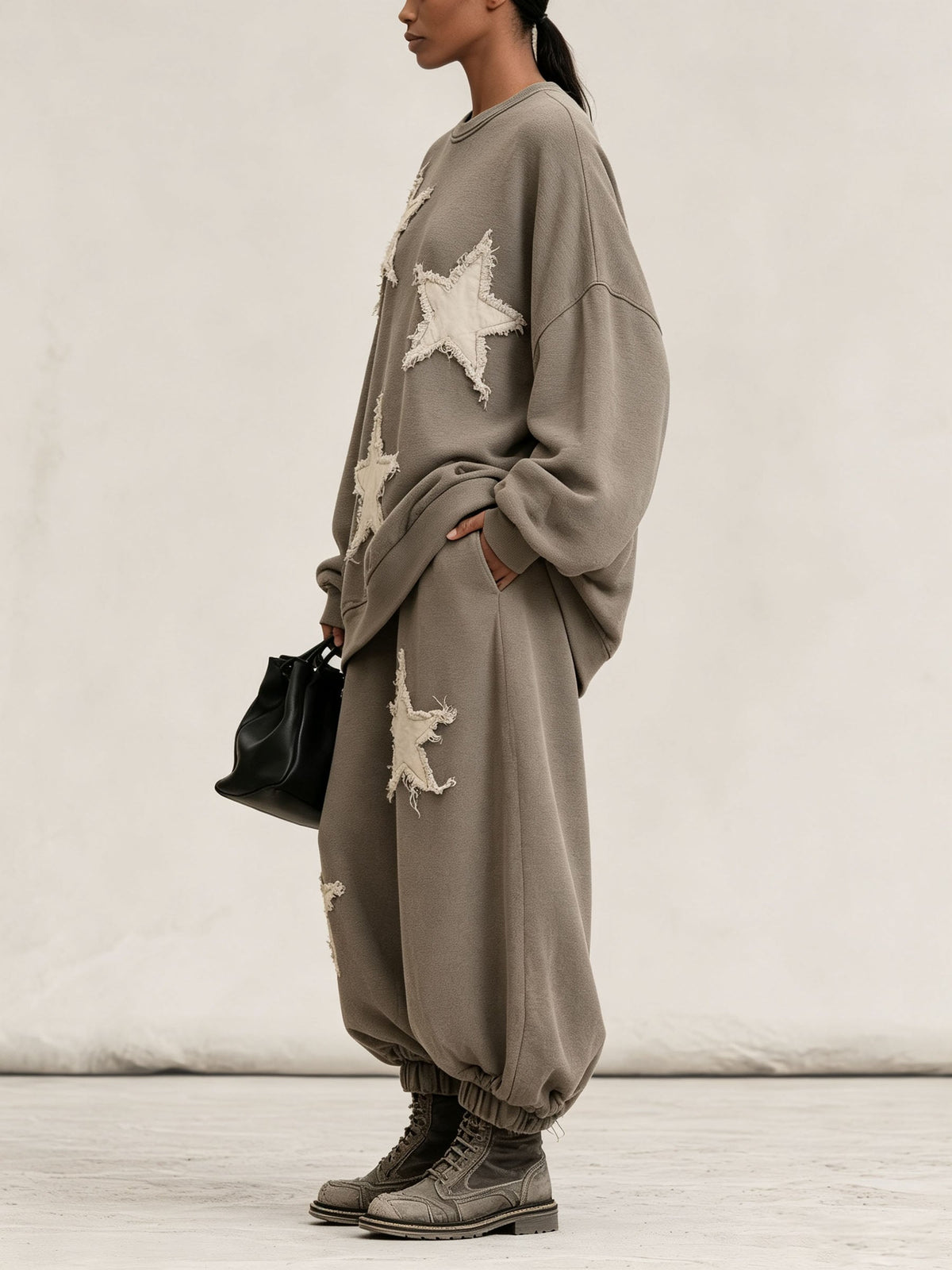 Vintage Fringed Star Matching Sweatshirt & Sweatpants Tracksuit