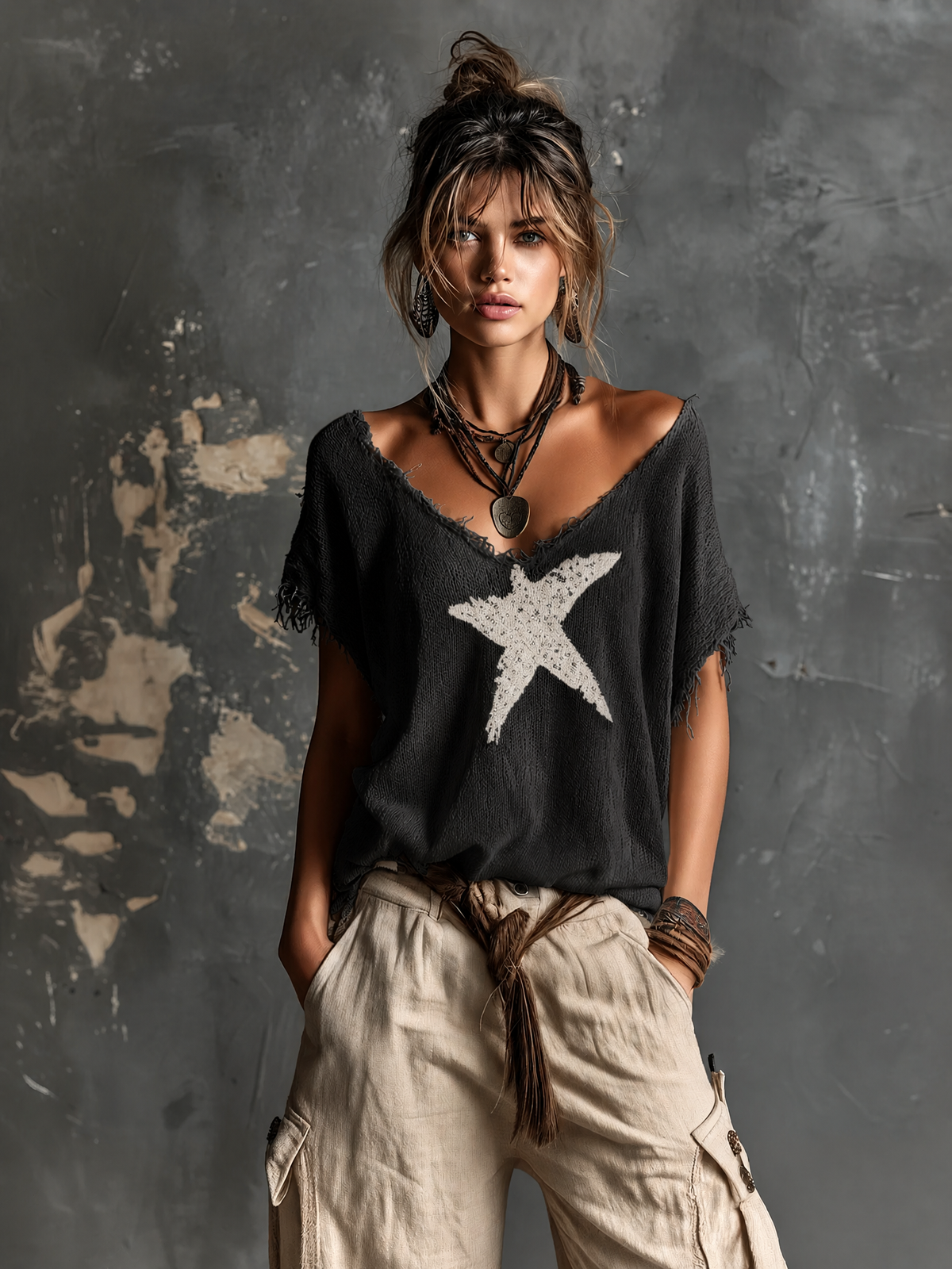 SELENE | STAR-PRINT DOLMAN SWEATER