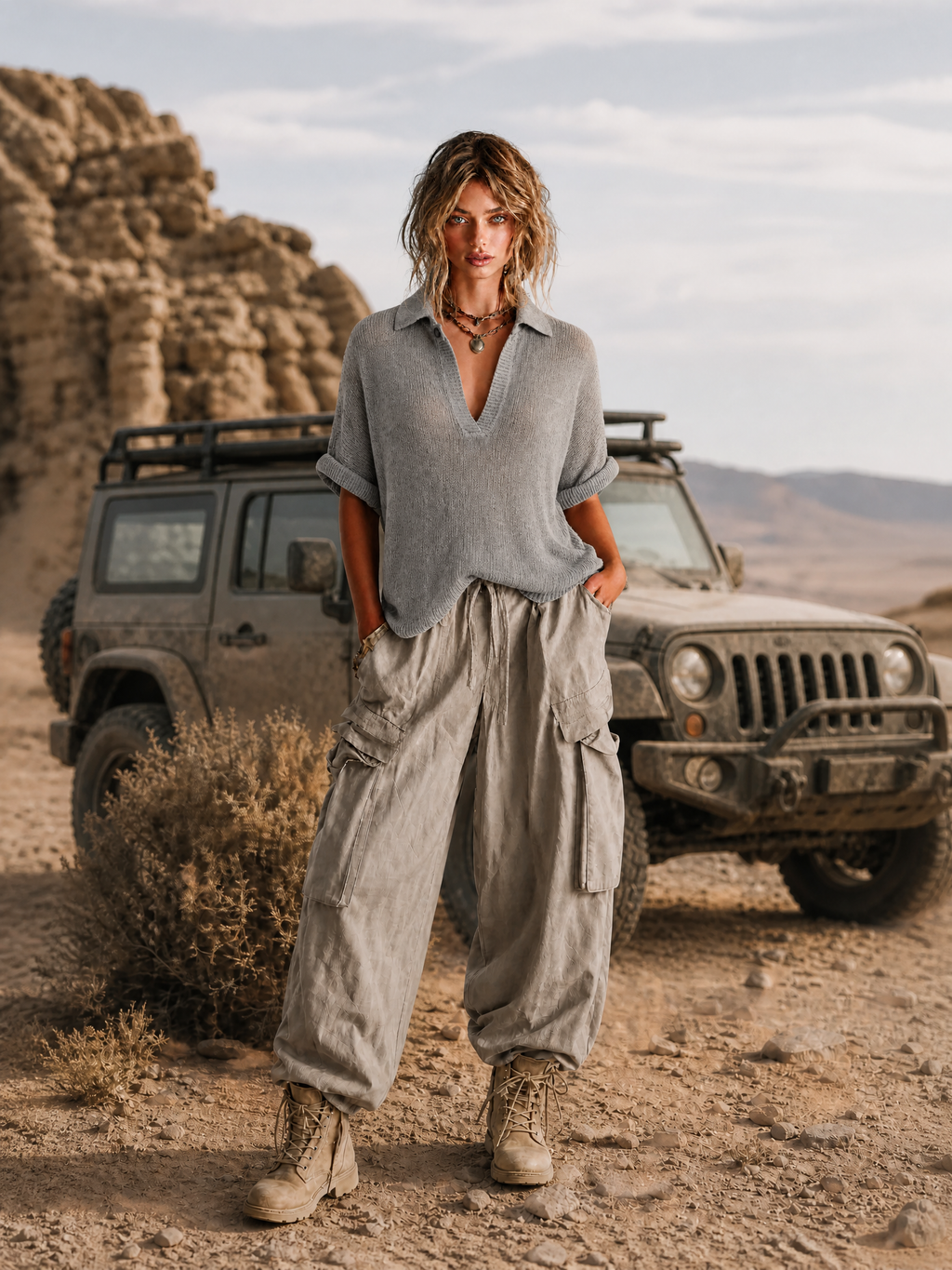 MEREDITH | DUSTY GREY MESH SWEATER