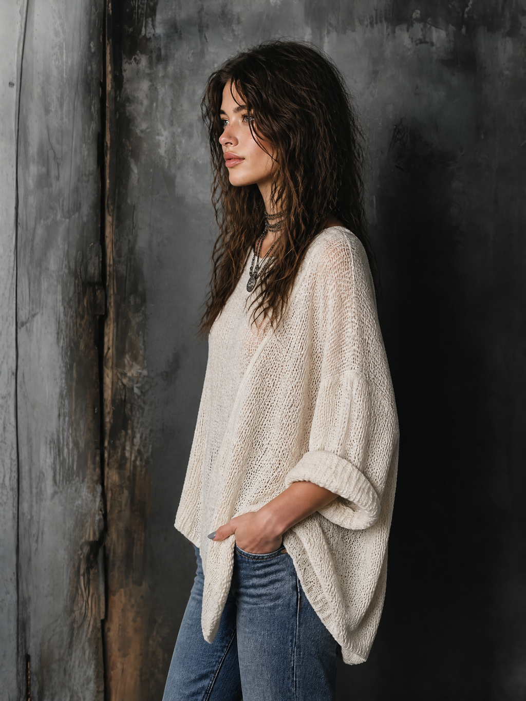 WINIFRED | OFF-WHITE ASYMMETRIC SWEATER