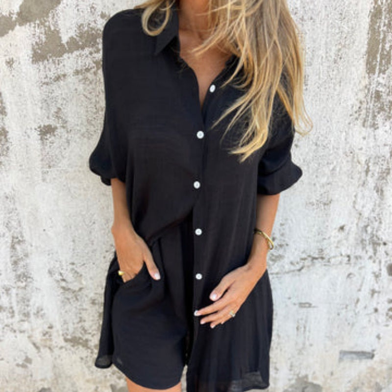 Alora - Women's Long Sleeve Shirt and Shorts Set