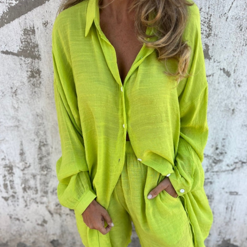 Alora - Women's Long Sleeve Shirt and Shorts Set