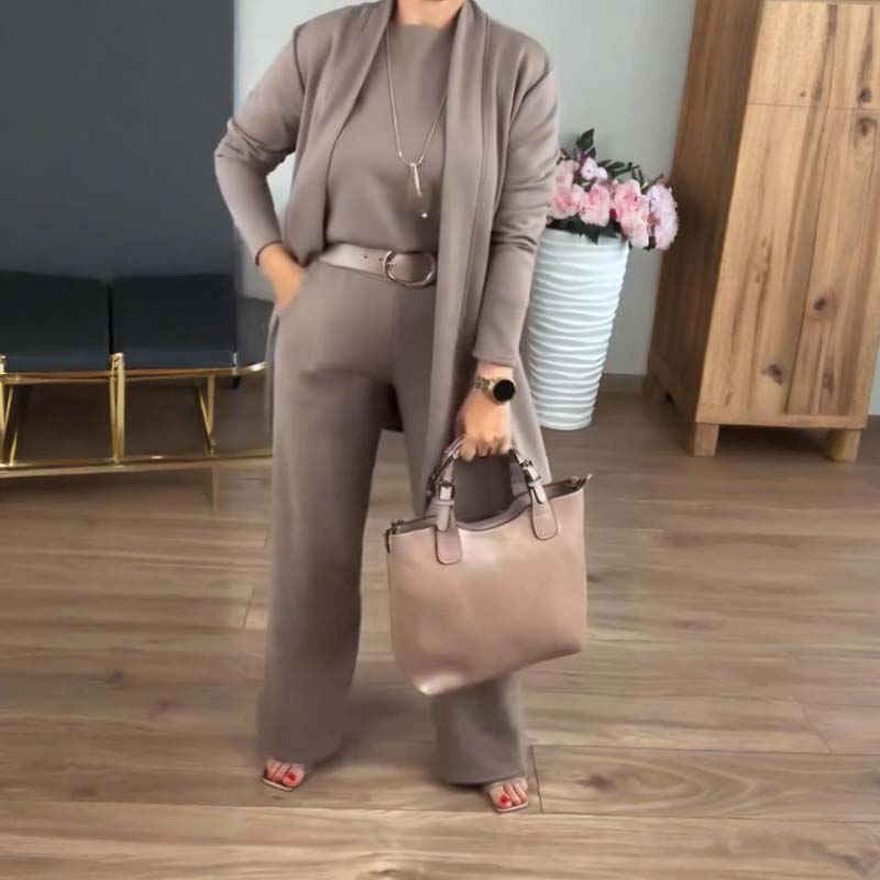 Erisandra™ - Elegant 3-piece set with long cardigan, top and pants