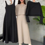 Kalissavine - Women's Two-Piece Knitted Set – Elegant Midi Dress &amp; Crop Top