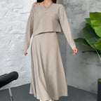 Kalissavine - Women's Two-Piece Knitted Set – Elegant Midi Dress &amp; Crop Top