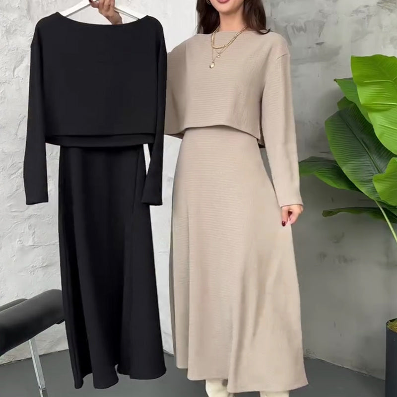 Kalissavine - Women's Two-Piece Knitted Set – Elegant Midi Dress &amp; Crop Top