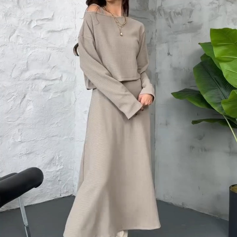 Kalissavine - Women's Two-Piece Knitted Set – Elegant Midi Dress &amp; Crop Top