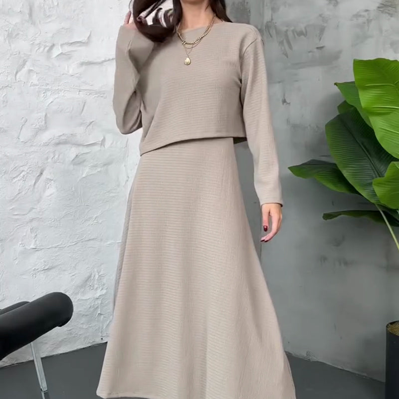 Kalissavine - Women's Two-Piece Knitted Set – Elegant Midi Dress &amp; Crop Top