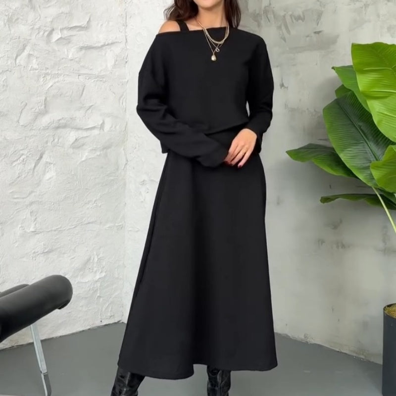 Kalissavine - Women's Two-Piece Knitted Set – Elegant Midi Dress &amp; Crop Top