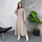 Kalissavine - Women's Two-Piece Knitted Set – Elegant Midi Dress &amp; Crop Top