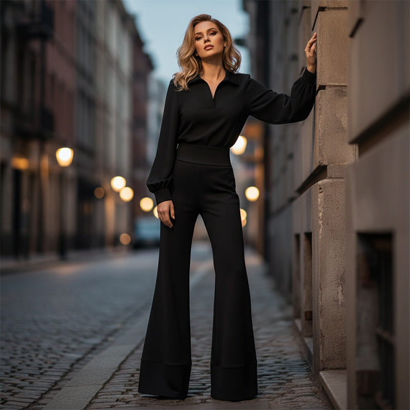 Brynelle - Chic Women's Set: Blouse and Wide-Leg Trousers