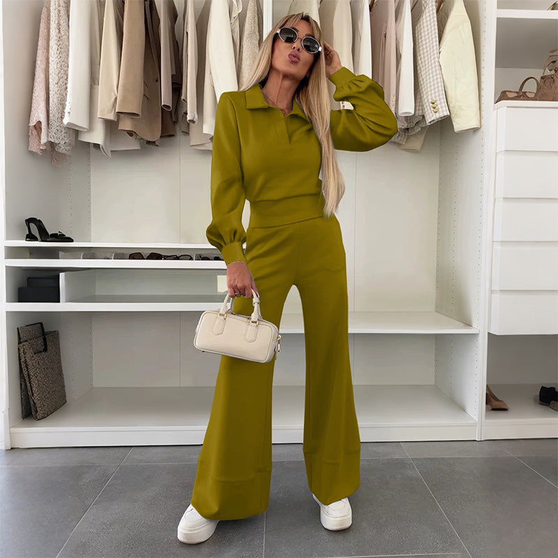 Brynelle - Chic Women's Set: Blouse and Wide-Leg Trousers