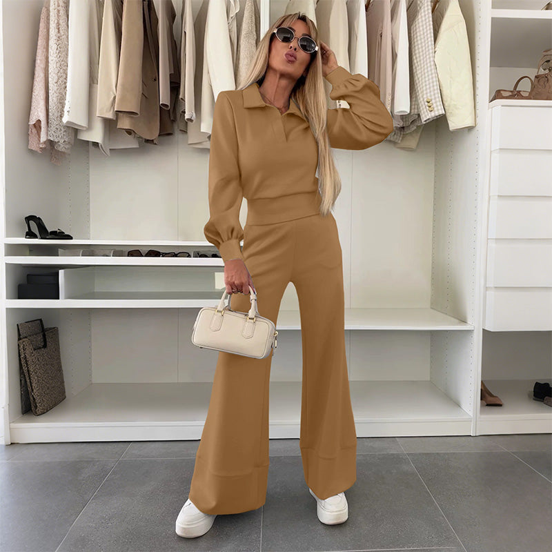 Brynelle - Chic Women's Set: Blouse and Wide-Leg Trousers